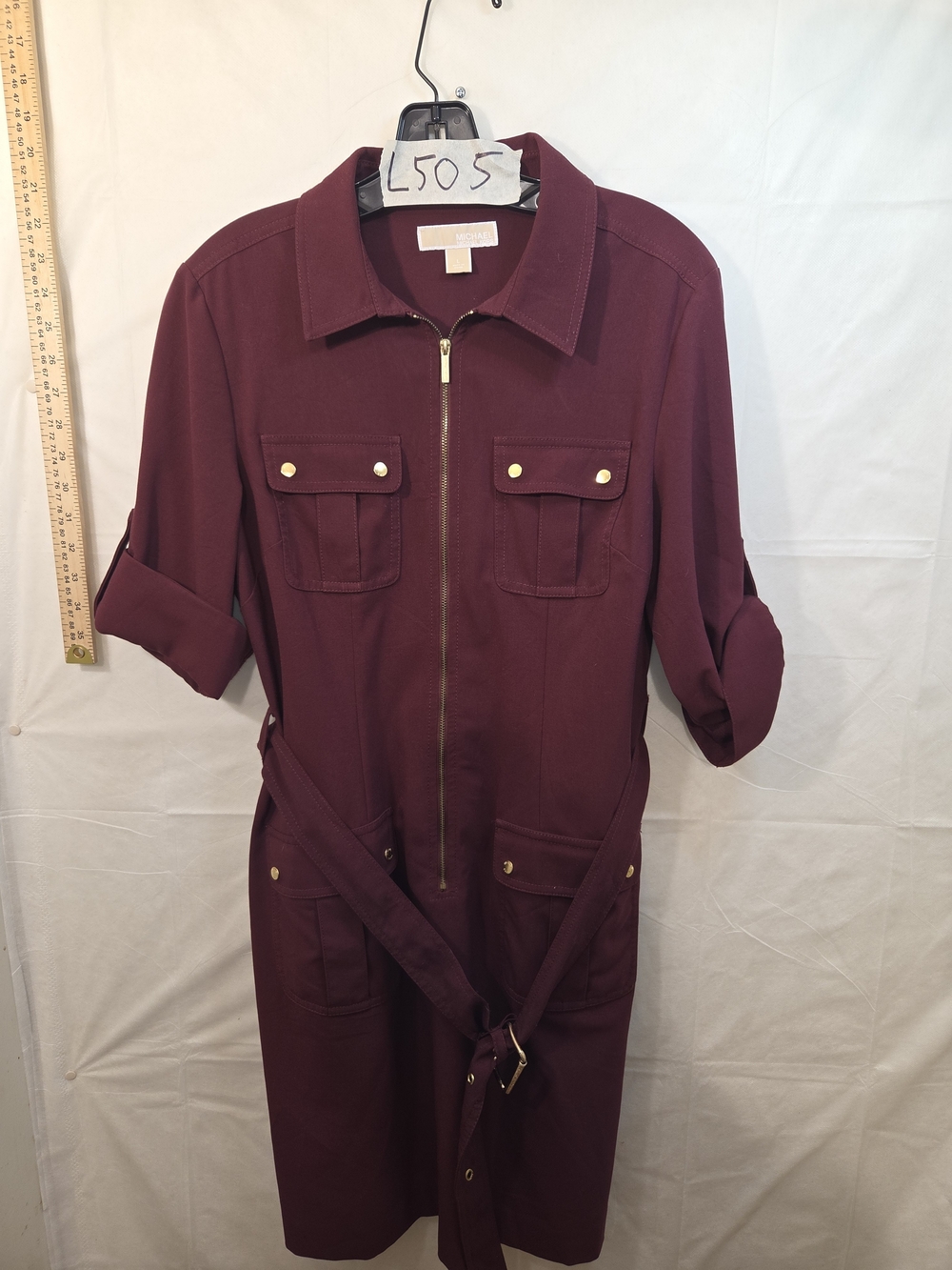 Michael Kors Burgundy Utility Zip-Front Jumpsuit